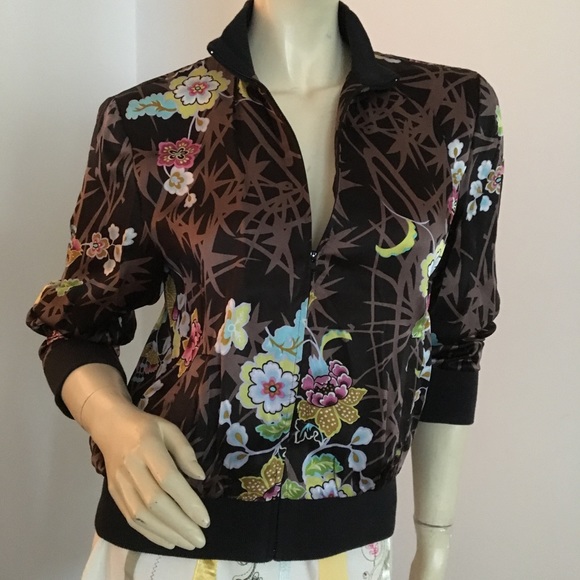 Spenser Jeremy Floral silk print bomber jacket long sleeved  zip up - Picture 3 of 6